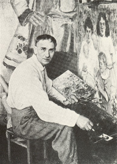Image - Fedir Krychevsky with his paintings.